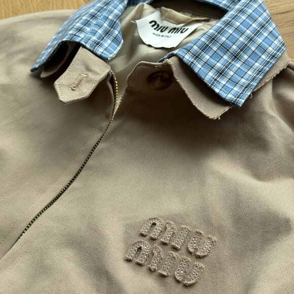 Miu Miu Women's Casual Zip-Collar Faux Two-Piece Jacket — Beige - Picture 6 of 6